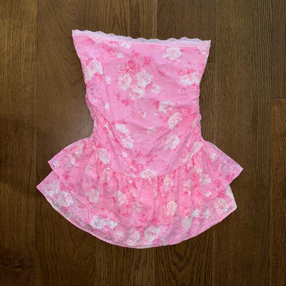 NWT PINK x LoveShackFancy Strapless Lace Mini Dress L Everblooming Coquette Y2K - Picture 2 of 4
